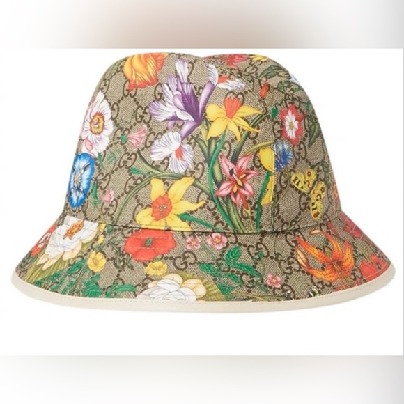 New GUCCI GG canvas Supreme Monogram Flora Bucket Hat size L - Picture 4 of 11